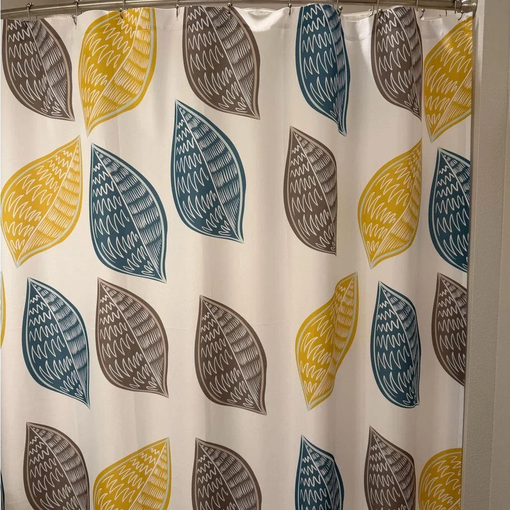 Society6 Leaf Design Shower Curtain - Mustard, Teal, and Taupe